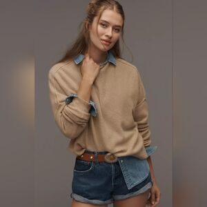 Anthropologie The Alani Cashmere Mock-Neck Sweater by Pilcro in Sand Dollar 1X